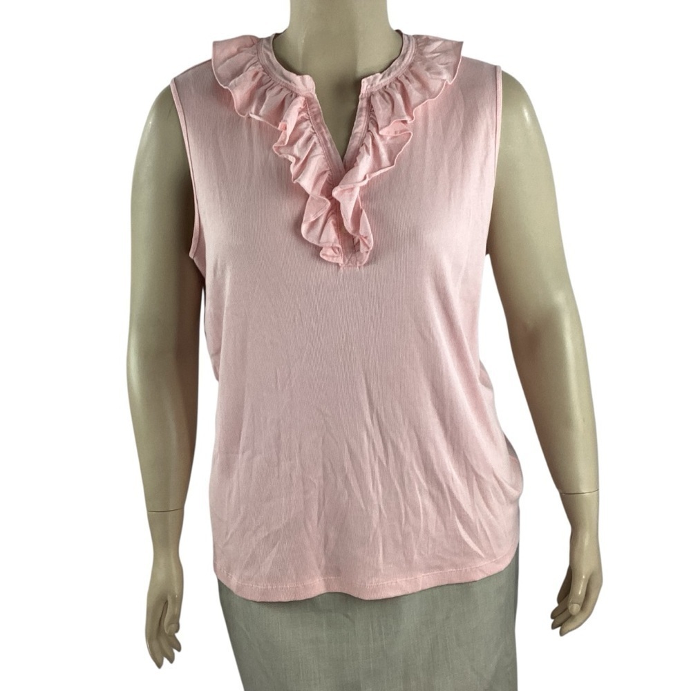 Lauren Ralph Lauren Pink Ruffle Trim Cotton Sleeveless Top 3X